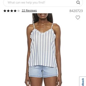 New a.n.a 2XL Camilla Blue Striped Ruffle V-Neck Camisole